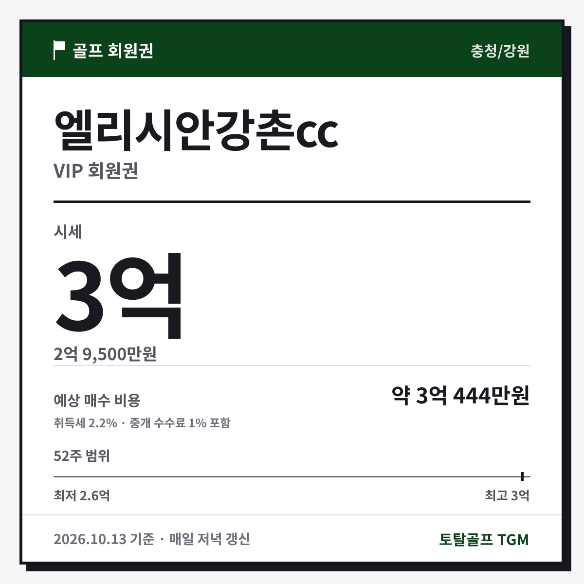 엘리시안강촌cc VIP 카드