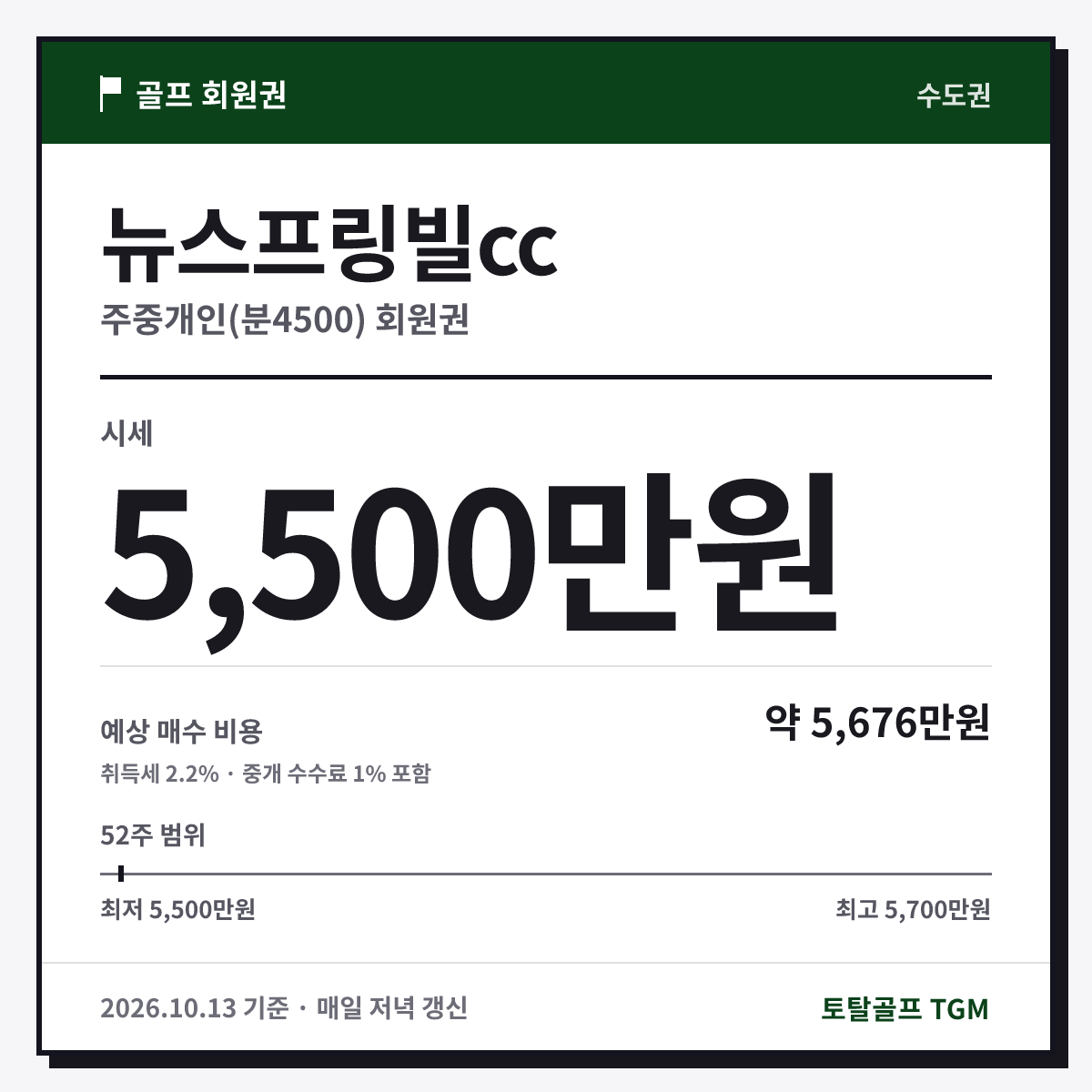 뉴스프링빌cc 주중개인(분4500) 카드