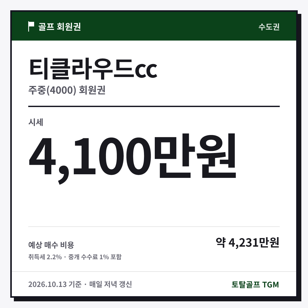 티클라우드cc 주중(4000) 카드