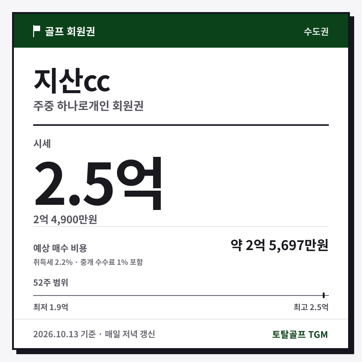 지산cc 주중 하나로개인 카드