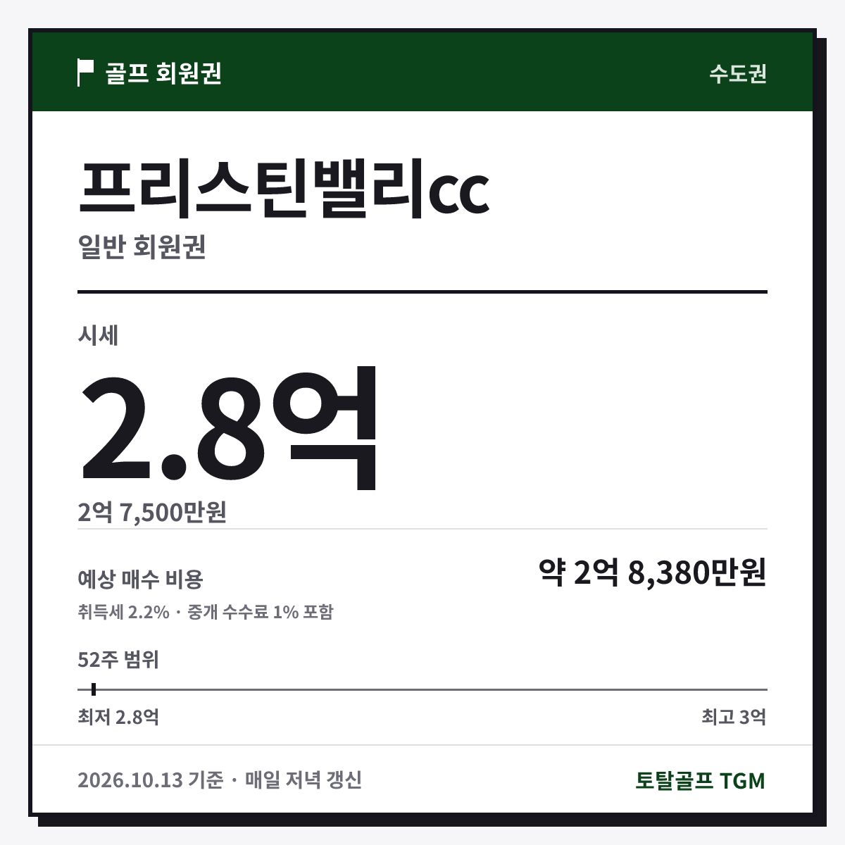 프리스틴밸리cc 일반 카드