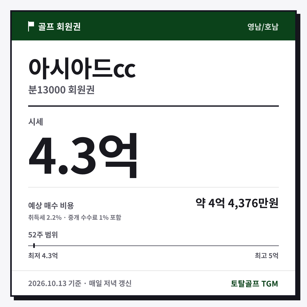 아시아드cc 분13000 카드